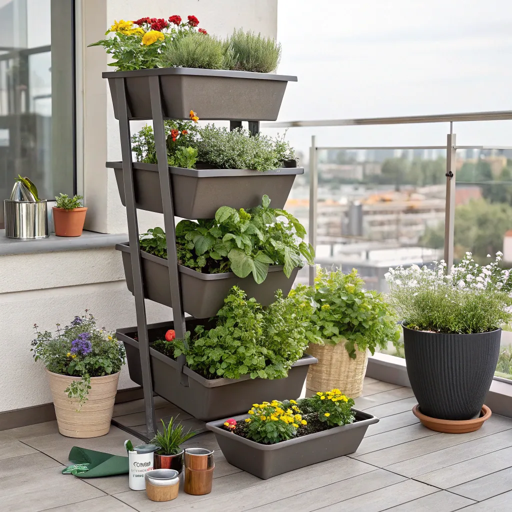 A stacked garden setup for vertical gardening